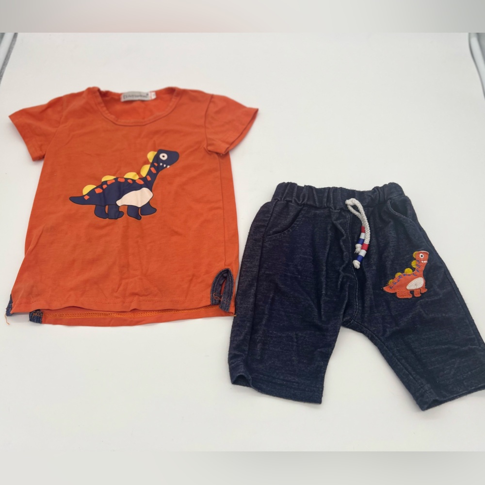 Dino Blue Boys Shorts And Orange Shirt 24 Months
